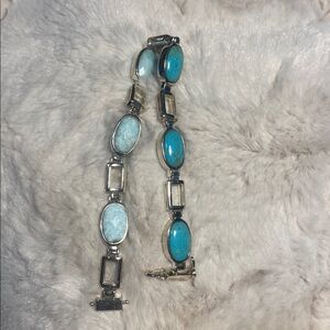 Jay King Turquoise & Blue Aragonite Reversible 8” Bracelet. Sterling Silver